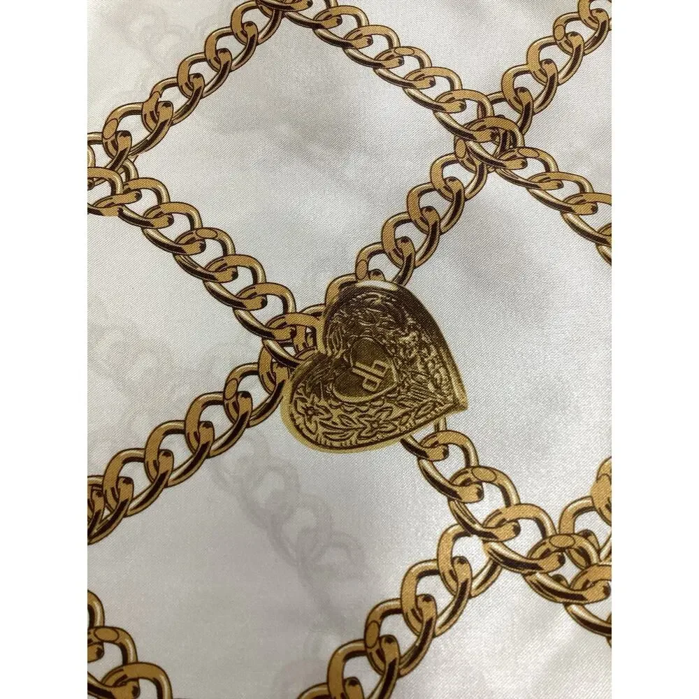 Dennis By DennisBasso Scarf Women’s 1 Size Chains And Hearts Design Cream & Gold